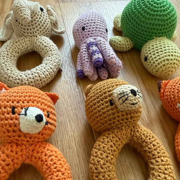 ✨ lot of 6 cheengoo knit animal rattle baby elephant, fox, bear, turtle, octopus - Picture 3 of 11